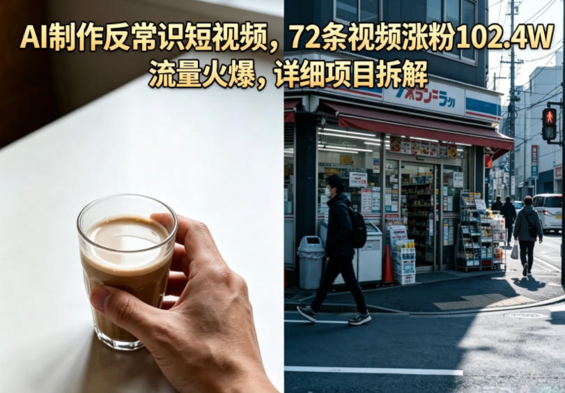 AI制作反常识短视频，72条视频涨粉102.4W，流量火爆，详细项目拆解-低成本创业项目大全｜短视频带货+AI副业变现｜知行创业网