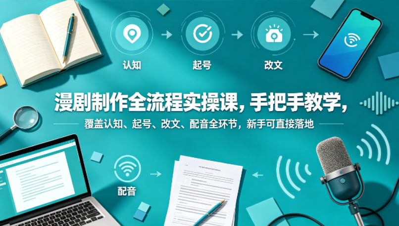 漫剧制作全流程实操课，手把手教学，覆盖认知、起号、改文、配音全环节，新手可直接落地-低成本创业项目大全｜短视频带货+AI副业变现｜知行创业网