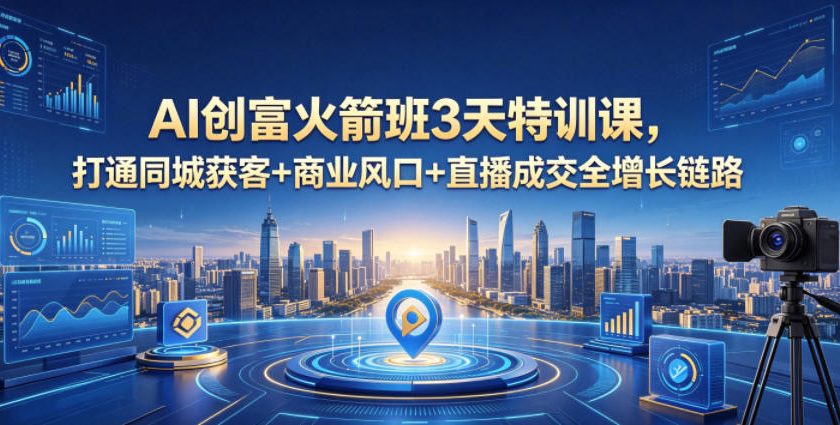 AI创富火箭班3天特训课，打通同城获客+商业风口+直播成交全增长链路，2026年4月新课-低成本创业项目大全｜短视频带货+AI副业变现｜知行创业网