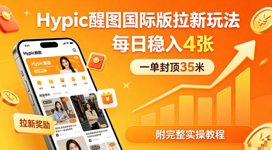 一单封顶35米，实测Hypic醒图国际版拉新玩法，每日稳入4张（附完整实操教程）-低成本创业项目大全｜短视频带货+AI副业变现｜知行创业网