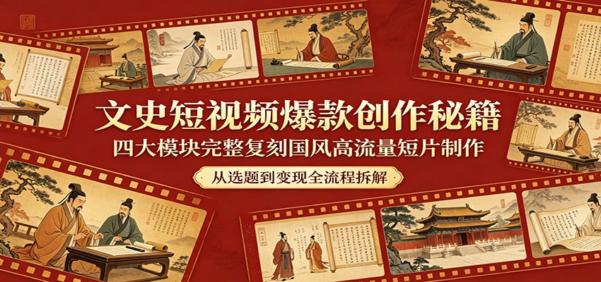 文史短视频爆款创作秘籍：四大模块完整复刻国风高流量短片制作-低成本创业项目大全｜短视频带货+AI副业变现｜知行创业网