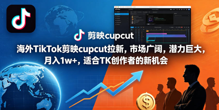 海外TikTok剪映cupcut拉新，市场广阔，潜力巨大，月入1w+，适合TK创作者的新机会-低成本创业项目大全｜短视频带货+AI副业变现｜知行创业网