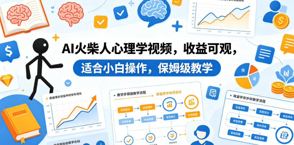 AI火柴人心理学视频,收益可观,适合小白操作,保姆级教学-低成本创业项目大全|短视频带货+AI副业变现|知行创业网