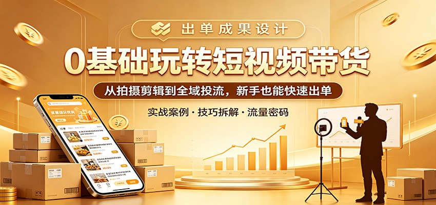 0基础玩转短视频带货：从拍摄剪辑到全域投流，新手也能快速出单-低成本创业项目大全｜短视频带货+AI副业变现｜知行创业网