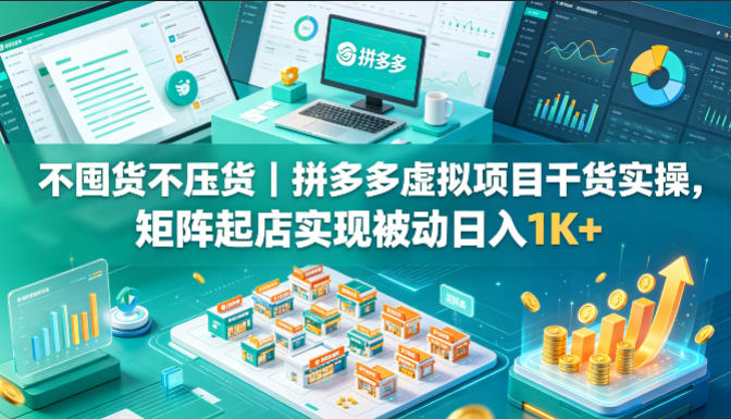 不囤货不压货｜拼多多虚拟项目干货实操，矩阵起店实现被动日入1K+【揭秘】-低成本创业项目大全｜短视频带货+AI副业变现｜知行创业网