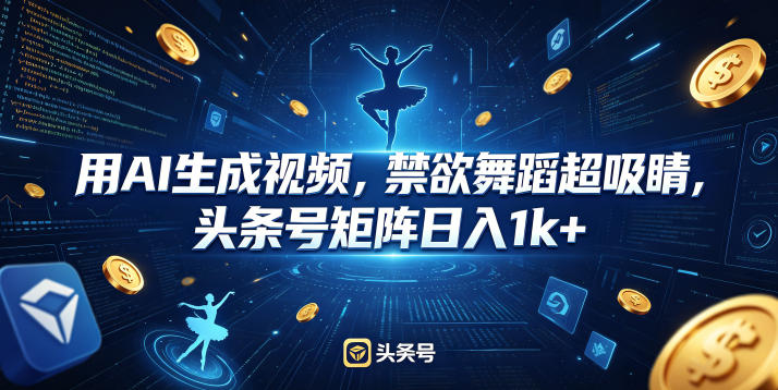 用AI生成视频，禁欲舞蹈超吸睛，头条号矩阵日入1k+-低成本创业项目大全｜短视频带货+AI副业变现｜知行创业网