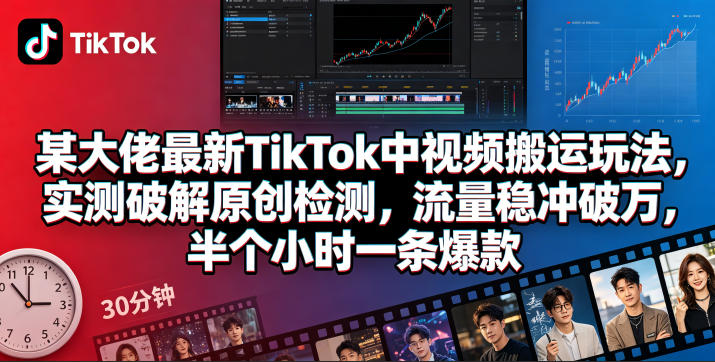 某大佬最新TikTok中视频搬运玩法，实测破解原创检测，流量稳冲破万，半个小时一条爆款-低成本创业项目大全｜短视频带货+AI副业变现｜知行创业网