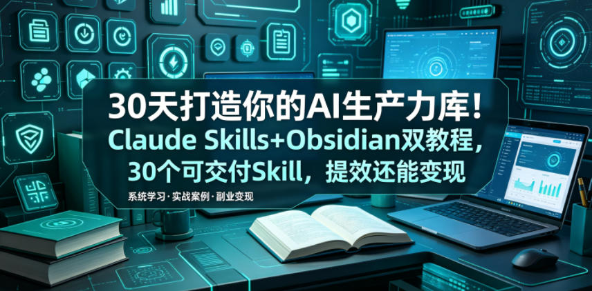 30天打造你的AI生产力库！Claude Skills+Obsidian 双教程，30 个可交付 Skill，提效还能变现-低成本创业项目大全｜短视频带货+AI副业变现｜知行创业网