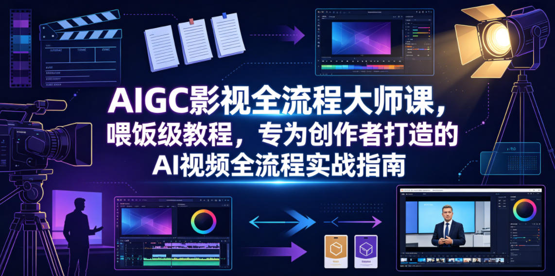 AIGC影视全流程大师课，喂饭级教程，专为创作者打造的AI视频全流程实战指南-低成本创业项目大全｜短视频带货+AI副业变现｜知行创业网