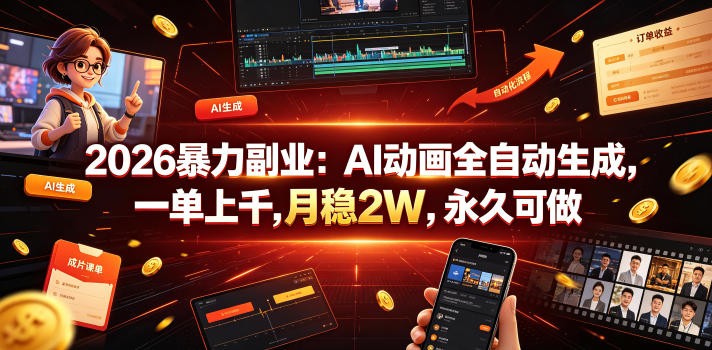 2026暴力副业：AI动画全自动生成，一单上千，月稳2W，永久可做【揭秘】-低成本创业项目大全｜短视频带货+AI副业变现｜知行创业网