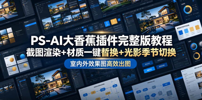 PS-AI大香蕉插件完整版教程，截图渲染+材质一键替换+光影季节切换，室内外效果图高效出图高阶课程-低成本创业项目大全｜短视频带货+AI副业变现｜知行创业网