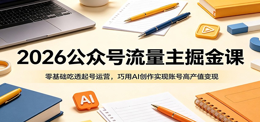 2026公众号流量主掘金课：零基础吃透起号运营，巧用AI创作实现账号高产值变现-低成本创业项目大全｜短视频带货+AI副业变现｜知行创业网