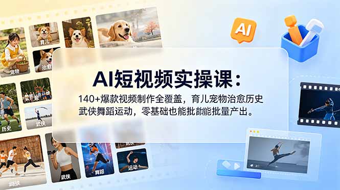 （18781期）AI短视频实操课：140+爆款视频制作全覆盖，育儿宠物治愈历史武侠舞蹈运动，零基础也能批量产出-低成本创业项目大全｜短视频带货+AI副业变现｜知行创业网