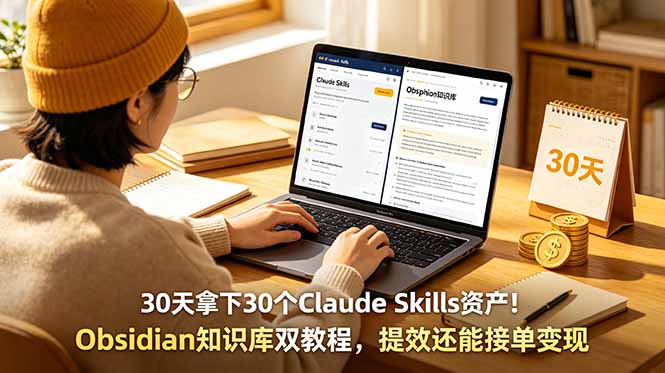 （18886期）30天拿下30个Claude Skills资产！Obsidian知识库双教程，提效还能接单变现-低成本创业项目大全｜短视频带货+AI副业变现｜知行创业网
