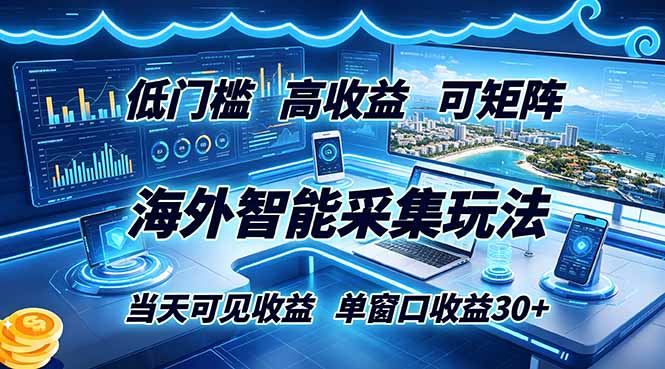（18955期）海外智能采集玩法，低门槛高单价可矩阵，当天可见收益，单窗口30+-低成本创业项目大全｜短视频带货+AI副业变现｜知行创业网
