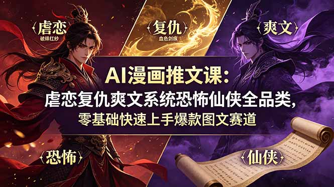 （19060期）AI漫画推文课：虐恋复仇爽文系统恐怖仙侠全品类，零基础快速上手爆款图文赛道-低成本创业项目大全｜短视频带货+AI副业变现｜知行创业网