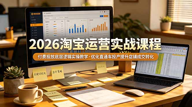 （19075期）2026 淘宝运营实战课程，付费投放底层逻辑实操教学，优化直通车投产提升店铺成交转化-低成本创业项目大全｜短视频带货+AI副业变现｜知行创业网