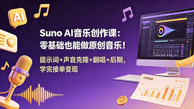 （18945期） Suno AI音乐创作课：零基础也能做原创音乐！提示词+声音克隆+翻唱+后期，学完接单变现-低成本创业项目大全｜短视频带货+AI副业变现｜知行创业网