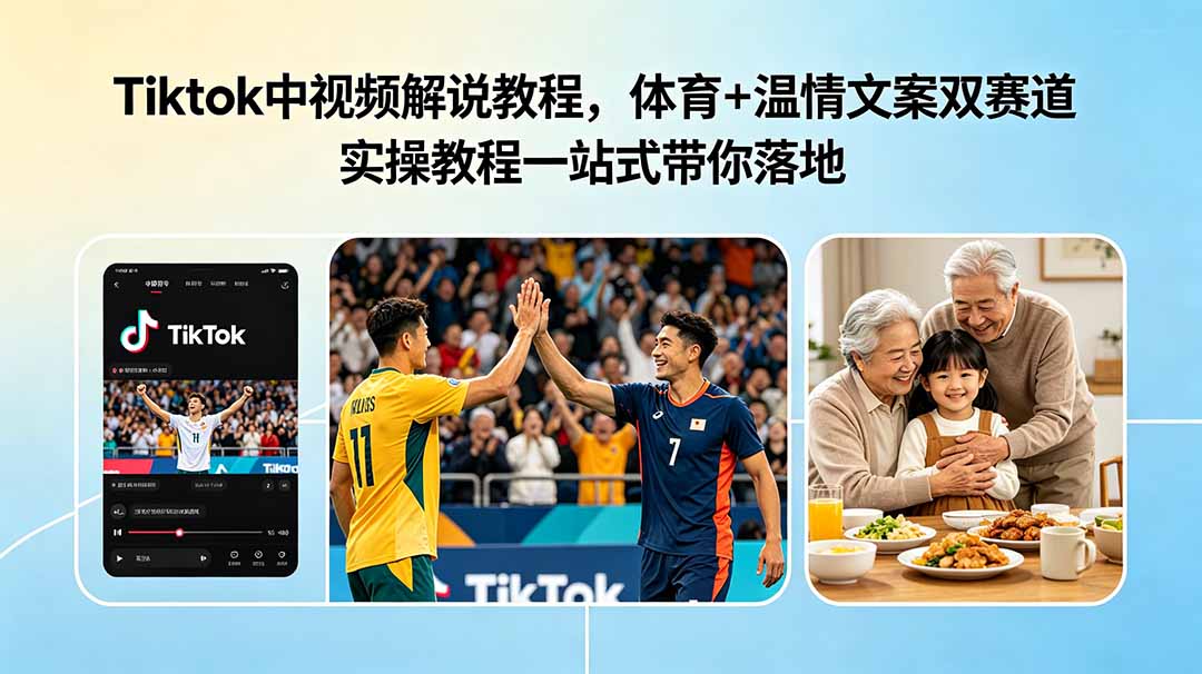 (18910期)Tiktok中视频解说教程,体育+温情文案双赛道实操教程一站式带你落地-低成本创业项目大全|短视频带货+AI副业变现|知行创业网