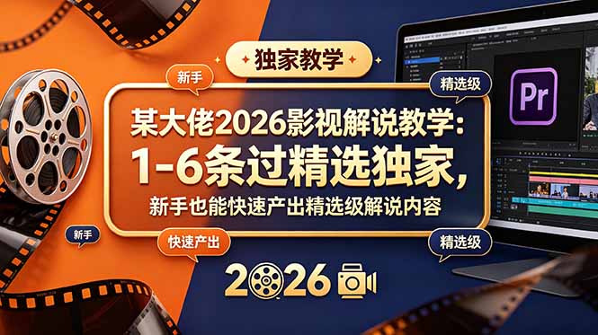 （18946期）某大佬2026影视解说教学：1-6条过精选独家，新手也能快速产出精选级解说内容-低成本创业项目大全｜短视频带货+AI副业变现｜知行创业网