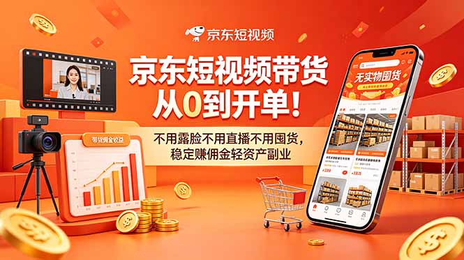 （18895期）京东短视频带货从0到开单！不用露脸不用直播不用囤货，稳定赚佣金轻资产副业-低成本创业项目大全｜短视频带货+AI副业变现｜知行创业网