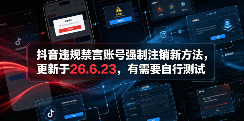 (19015期)抖音违规禁言账号强制注销新方法,更新于26.6.23,有需要自行测试-低成本创业项目大全|短视频带货+AI副业变现|知行创业网