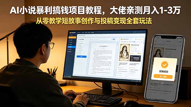 (18913期)AI小说暴利搞钱项目教程-更新,大佬亲测月入1-3万,从零教学短故事创作与投稿变现全套玩法-低成本创业项目大全|短视频带货+AI副业变现|知行创业网