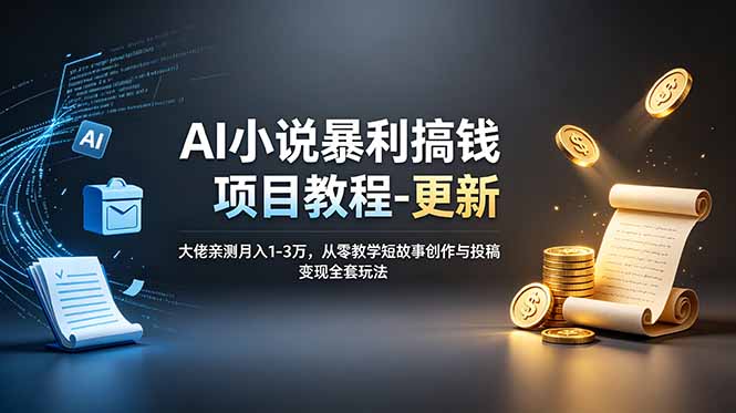 (19030期)AI小说暴利搞钱项目教程-更新,大佬亲测月入1-3万,从零教学短故事创作与投稿变现全套玩法-低成本创业项目大全|短视频带货+AI副业变现|知行创业网