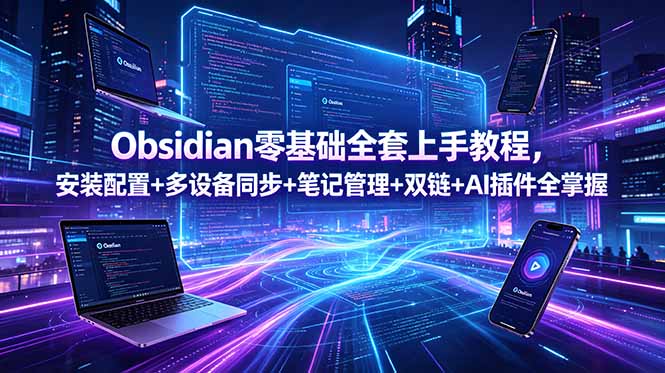 （18797期）Obsidian零基础全套上手教程，安装配置+多设备同步+笔记管理+双链+AI插件全掌握-低成本创业项目大全｜短视频带货+AI副业变现｜知行创业网
