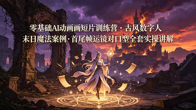 （19078期）零基础AI动画短片训练营，古风数字人末日魔法案例，首尾帧运镜对口型全套实操讲解-低成本创业项目大全｜短视频带货+AI副业变现｜知行创业网