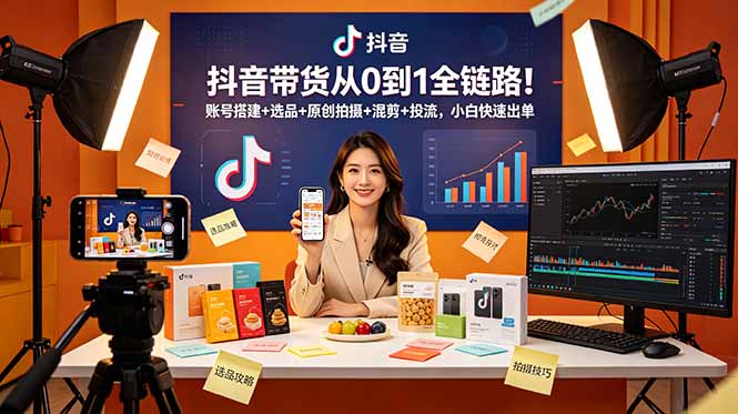 (18963期)抖音带货从0到1全链路!账号搭建+选品+原创拍摄+混剪+投流,小白快速出单-低成本创业项目大全|短视频带货+AI副业变现|知行创业网