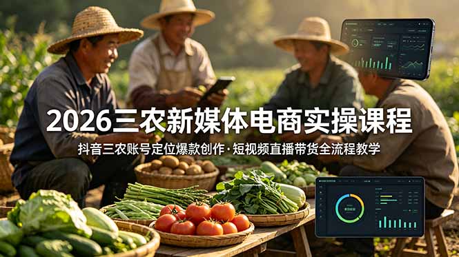 （18991期）2026三农新媒体电商实操课程：抖音三农账号定位爆款创作，短视频直播带货全流程教学-低成本创业项目大全｜短视频带货+AI副业变现｜知行创业网