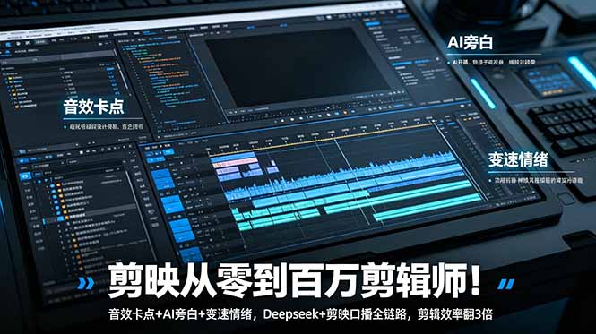（18867期）剪映从零到百万剪辑师！音效卡点+AI旁白+变速情绪，Deepseek+剪映口播全链路，剪辑效率翻3倍-低成本创业项目大全｜短视频带货+AI副业变现｜知行创业网