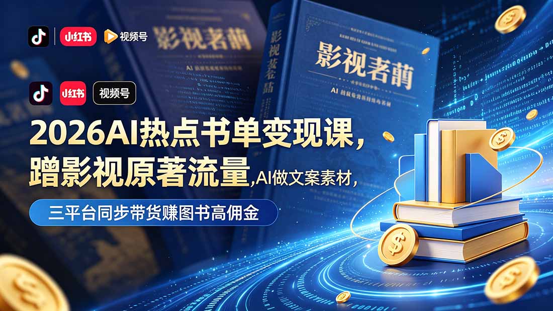 （18727期）2026AI热点书单变现课，蹭影视原著流量，AI做文案素材，三平台同步带货赚图书高佣金-低成本创业项目大全｜短视频带货+AI副业变现｜知行创业网