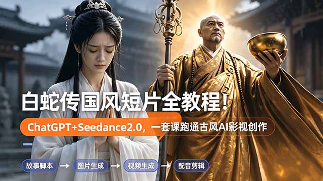 （18737期）白蛇传-国风短片全教程！ChatGPT+Seedance2.0，一套课跑通古风AI影视创作-低成本创业项目大全｜短视频带货+AI副业变现｜知行创业网