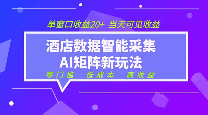 （19041期）2026酒店数据采集ai智能矩阵新风口  低成本   高收益   当天见收益   单窗口20+-低成本创业项目大全｜短视频带货+AI副业变现｜知行创业网