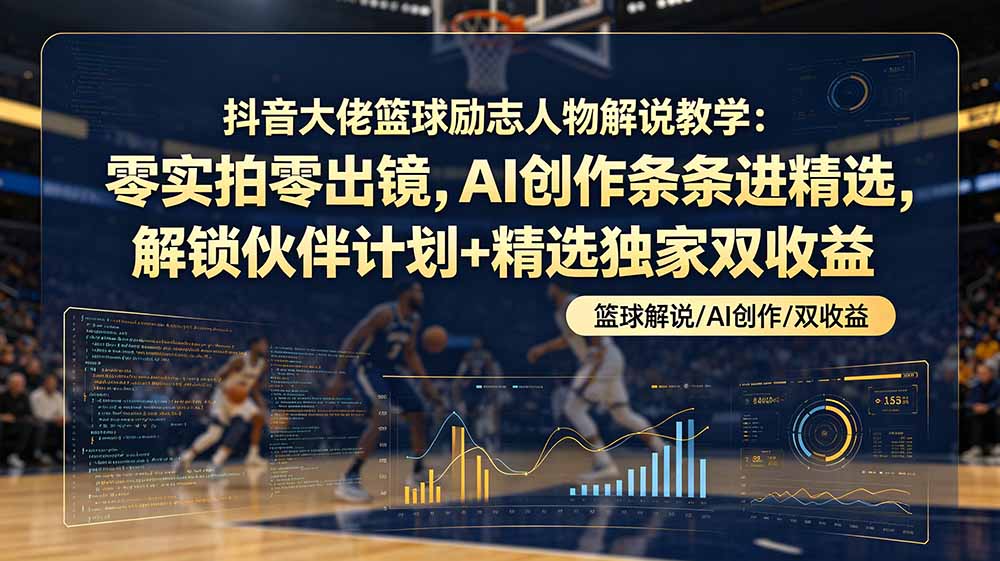 （19047期）抖音大佬篮球励志人物解说教学：零实拍零出镜，AI创作条条进精选，解锁伙伴计划+精选独家双收益-低成本创业项目大全｜短视频带货+AI副业变现｜知行创业网