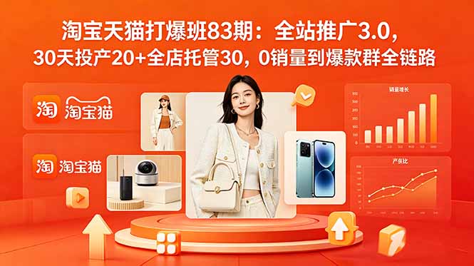 （18920期）2026淘宝天猫打爆班83期：全站推广3.0，30天投产20+全店托管30，0销量到爆款群全链路-低成本创业项目大全｜短视频带货+AI副业变现｜知行创业网