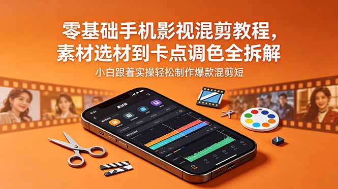 （18750期）零基础手机影视混剪教程，素材选材到卡点调色全拆解，小白跟着实操轻松制作爆款混剪短片-低成本创业项目大全｜短视频带货+AI副业变现｜知行创业网