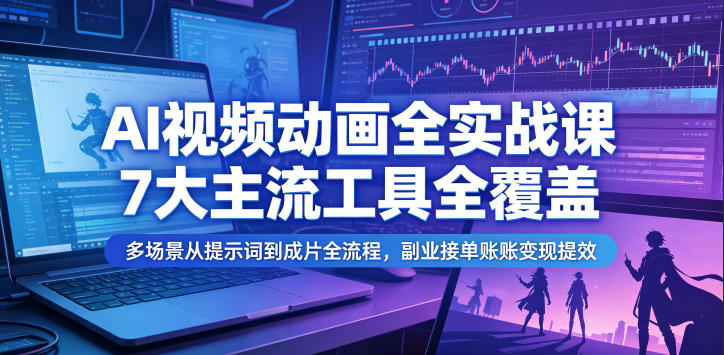 AI视频动画全实战课，7大主流工具全覆盖，多场景从提示词到成片全流程，副业接单账号变现提效-低成本创业项目大全｜短视频带货+AI副业变现｜知行创业网