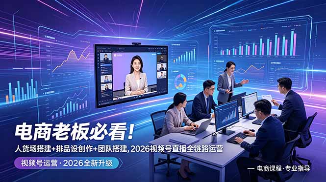 （18845期）电商老板必看！人货场搭建+排品设计+素材创作+团队搭建，2026视频号直播全链路运营-低成本创业项目大全｜短视频带货+AI副业变现｜知行创业网