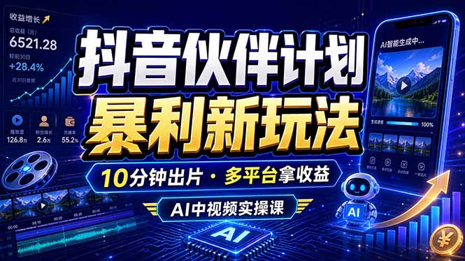 (18869期)抖音伙伴计划最新玩法,无需配音剪辑,10分钟出一条原创视频,轻松日入三位数-低成本创业项目大全|短视频带货+AI副业变现|知行创业网