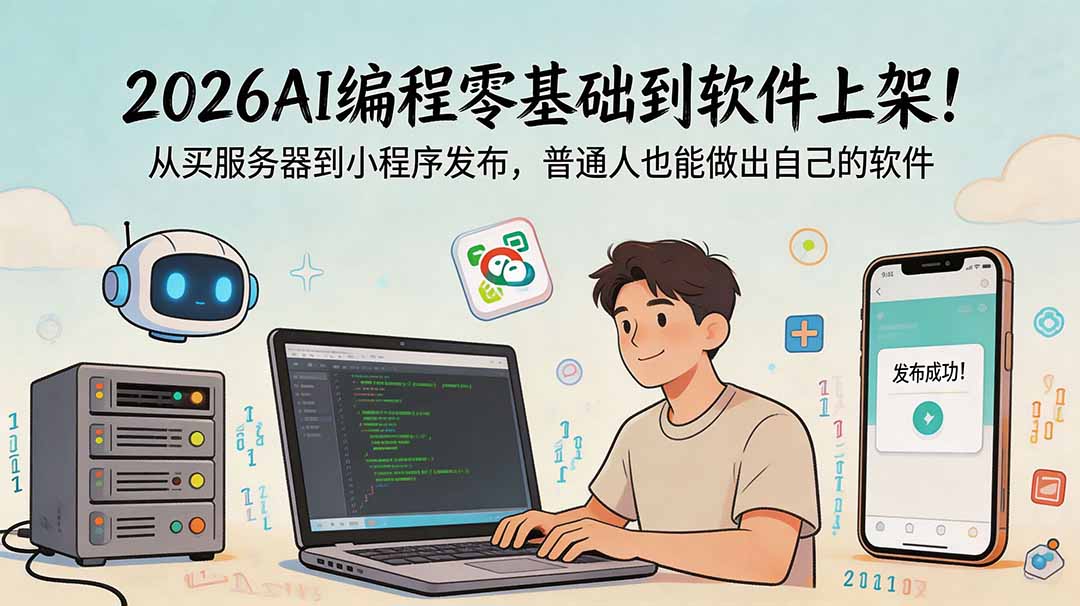 （18905期）2026AI编程零基础到软件上架！从买服务器到小程序发布，普通人也能做出自己的软件-低成本创业项目大全｜短视频带货+AI副业变现｜知行创业网