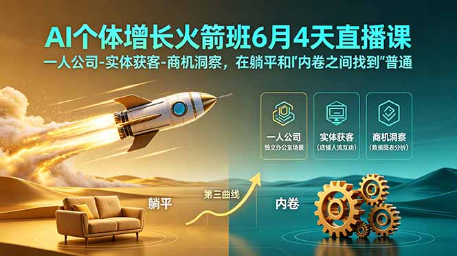 （18939期）AI个体增长火箭班6月4天直播课，一人公司-实体获客-商机洞察，在躺平和内卷之间找到“普通人创收”的第三曲线-低成本创业项目大全｜短视频带货+AI副业变现｜知行创业网