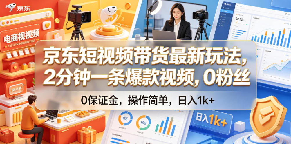 京东短视频带货最新玩法,2分钟一条爆款视频,0粉丝,0保证金,操作简单,日入1k+【揭秘】-低成本创业项目大全|短视频带货+AI副业变现|知行创业网