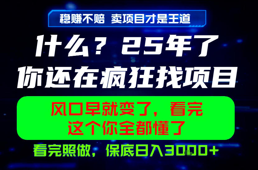 26年，请不要疯狂的找项目做了！卖项目才是真的稳賺不赔，看完照做，保底日入1k+【揭秘】-低成本创业项目大全｜短视频带货+AI副业变现｜知行创业网
