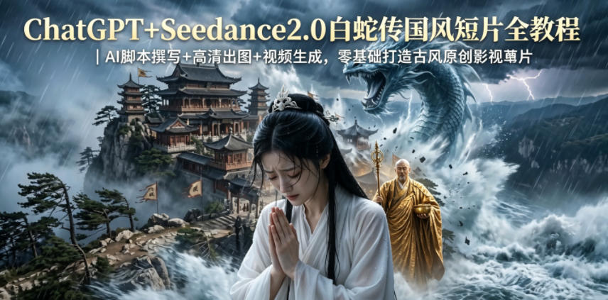 ChatGPT+Seedance2.0白蛇传国风短片全教程｜AI脚本撰写+高清出图+视频生成，零基础打造古风原创影视短片-低成本创业项目大全｜短视频带货+AI副业变现｜知行创业网