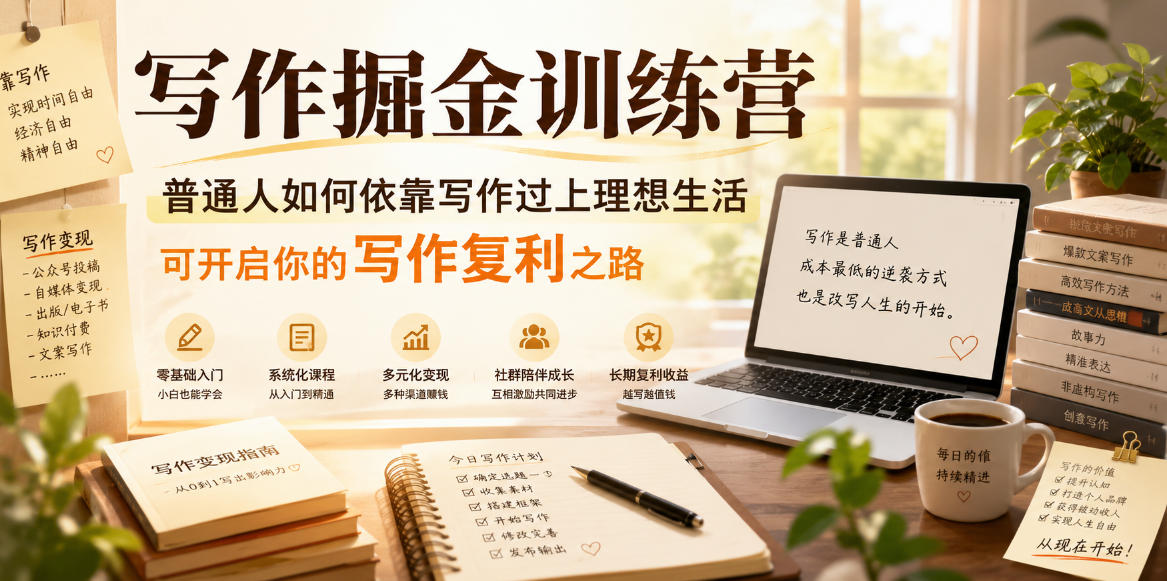 写作掘金训练营,普通人如何依靠写作过上理想生活,可开启你的写作复利之路(更新6月)-低成本创业项目大全|短视频带货+AI副业变现|知行创业网