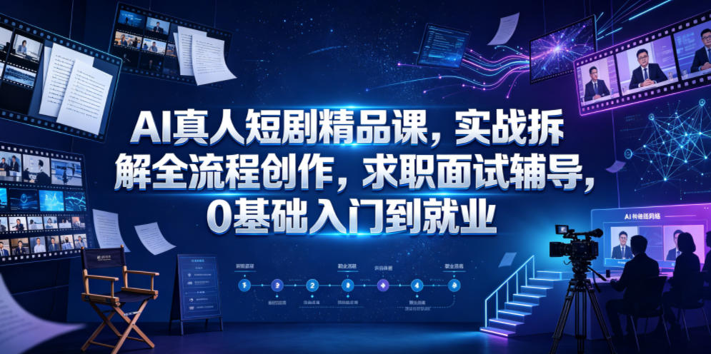 AI真人短剧精品课,实战拆解全流程创作,求职面试辅导,0基础入门到就业-低成本创业项目大全|短视频带货+AI副业变现|知行创业网