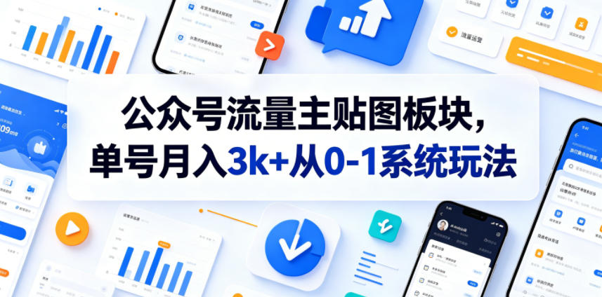 公众号流量主贴图板块，单号月入3k+从0-1系统玩法-低成本创业项目大全｜短视频带货+AI副业变现｜知行创业网
